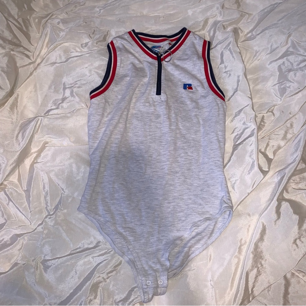 Russell Athletic retro Gray  Bodysuit with Red and Blue Trim